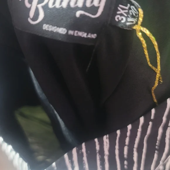 Hell Bunny Black & White Jack Striped Sheath Dress with Belt - Picture 3 of 6